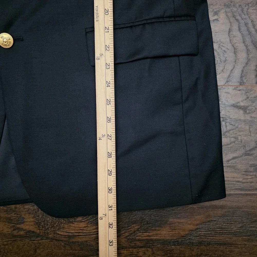 Ralph Lauren Mens 42R Navy Blue Gold 2-Button 100% Wool Blazer Jacket Sport Coat